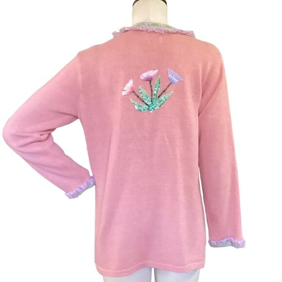 Storybook Knits Tulip Romance Cardigan Fringed Beaded Embroidered Sequins M 145L - Picture 5 of 9